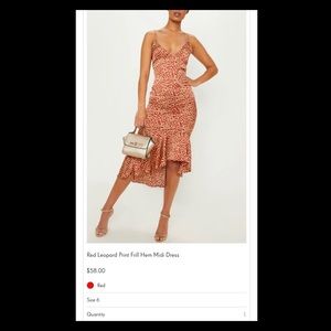 PrettyLittleThing Red Leopard Print Frill Dress. Size 6.